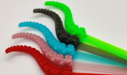 Tentacle bookmarks in various colors.